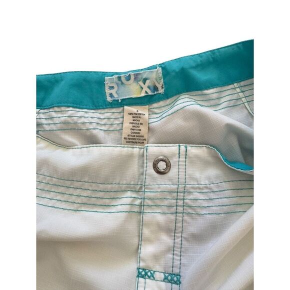 Y2K ROXY Quiksilver Women's Board Shorts Size 3 White Blue Surf Swim Vintage - Picture 2 of 7